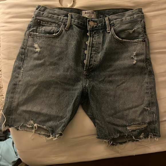 Agolde Blue Boyfriend Shorts with Distressed Vintage Look - Picture 8 of 9